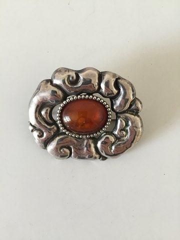 Antique Thorvald Bindesbøll Brooch from Holger Kysters Smithy with Stone