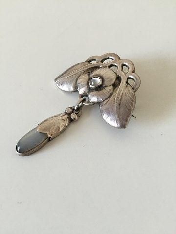 Antique Early Evald Nielsen Silver Brooch with Stones