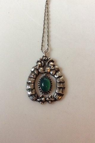 Antique Early Georg Jensen 826 Silver pendant with chrysoprase No 14