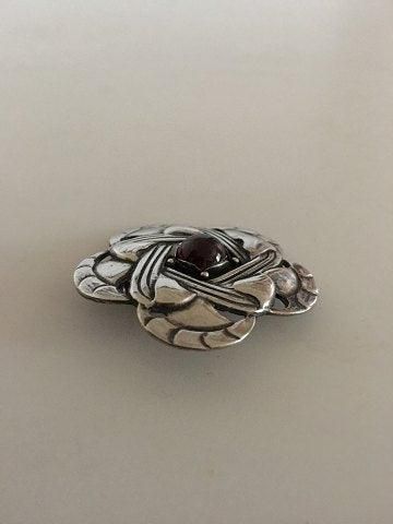 Antique Early Georg Jensen Silver Brooch with Red Carnelian