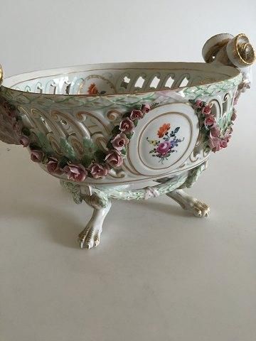 Antique Vienna Porcelain Manufactory Large Bowl with Ramsheads, pierced and molded Flowers