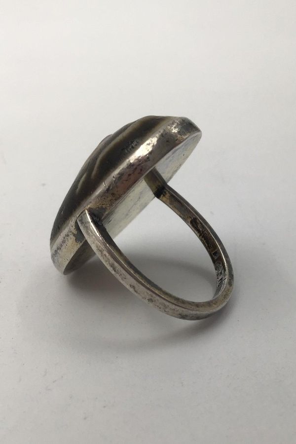 Antique Wiwen Nilsson Sterling Silver Ring with Porcelain Inlay by Jais Nielsen or Åke Holm R8
