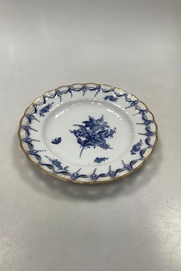 Antique Antique Royal Copenhagen Blue Flower Curved Openwork Plate with Gold