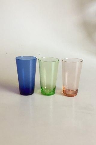 Antique 3 Water Glasses, Blue, Green and orange Holmegaard
