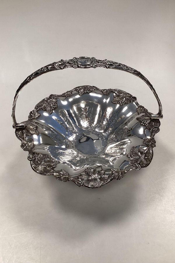Antique Beautiful European silver-plated basket with handle with floral motif