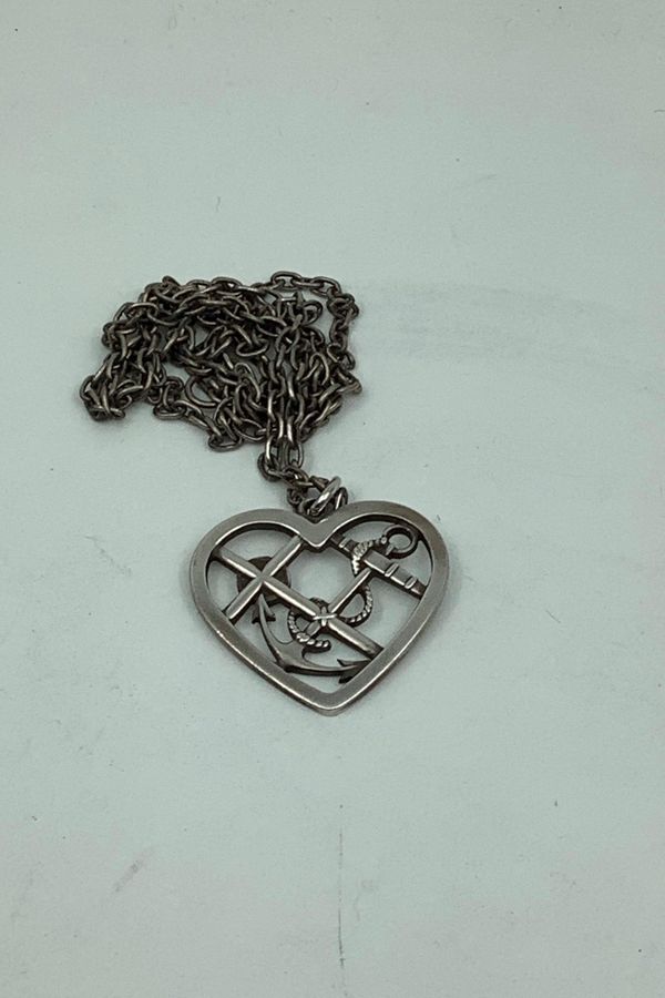 Antique Georg Jensen Sterling Silver Faith Hope and Love Pendant with Chain No. 108
