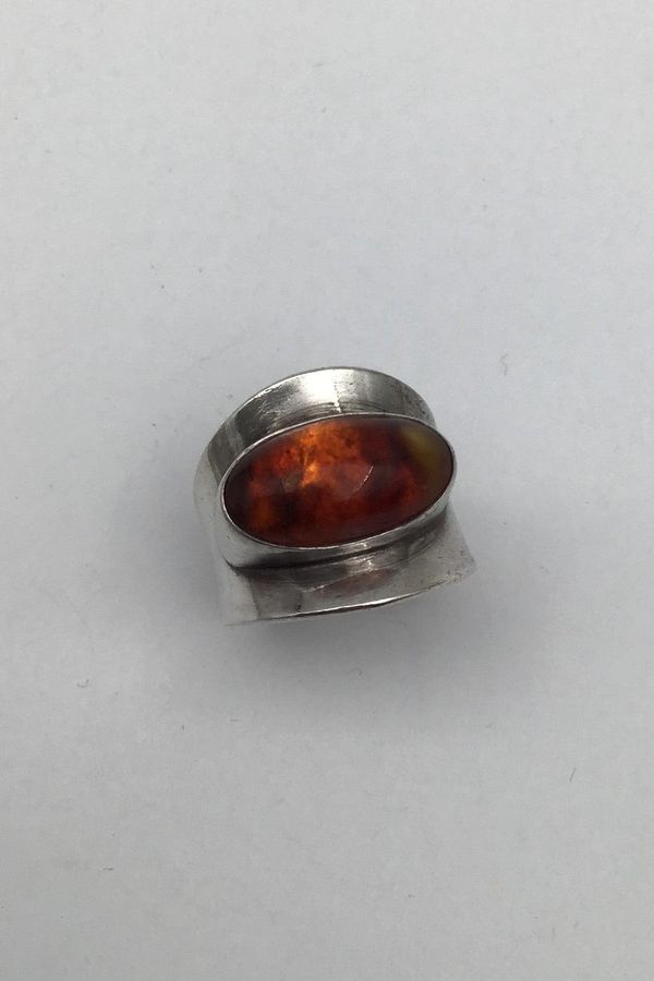 Antique Niels Erik From Sterling Silver Ring Amber