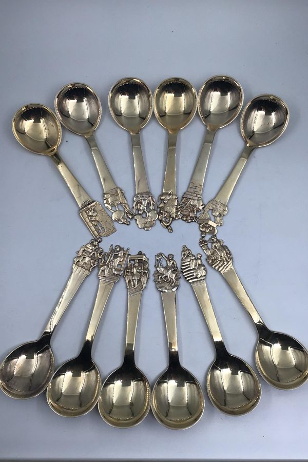 H.C. Andersen Fairy Tale Silver Gilt Spoons/Spoons Set (12)