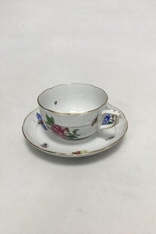 Herend Porcelain Hand-painted coffee cup and saucer with insects, butterflies and flower.