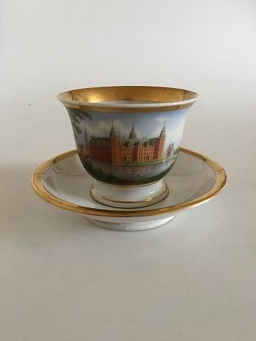 Royal Copenhagen Antique Morning Cup and Saucer with Handpainted Motif of Frederiksborg Castle