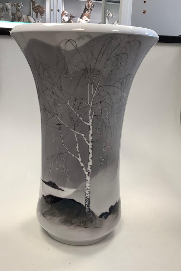 Royal Copenhagen Art Nouveau Unika Vase by Anna Smith Winter Landscape No 6820