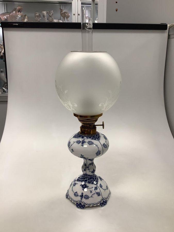 Royal Copenhagen Blue Fluted Full Lace Petroleum Lamp