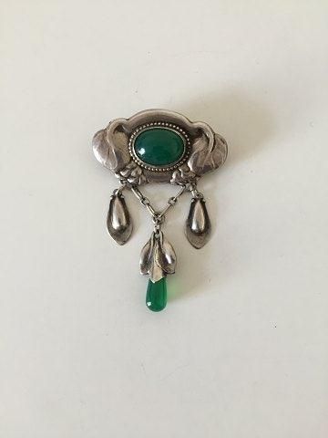 Early Evald Nielsen Silver Brooch Green Stones