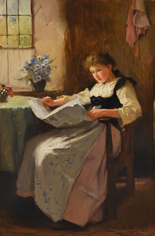 Antique Carlton Alfred Smith (British 1853-1946). ‘Reading the News’