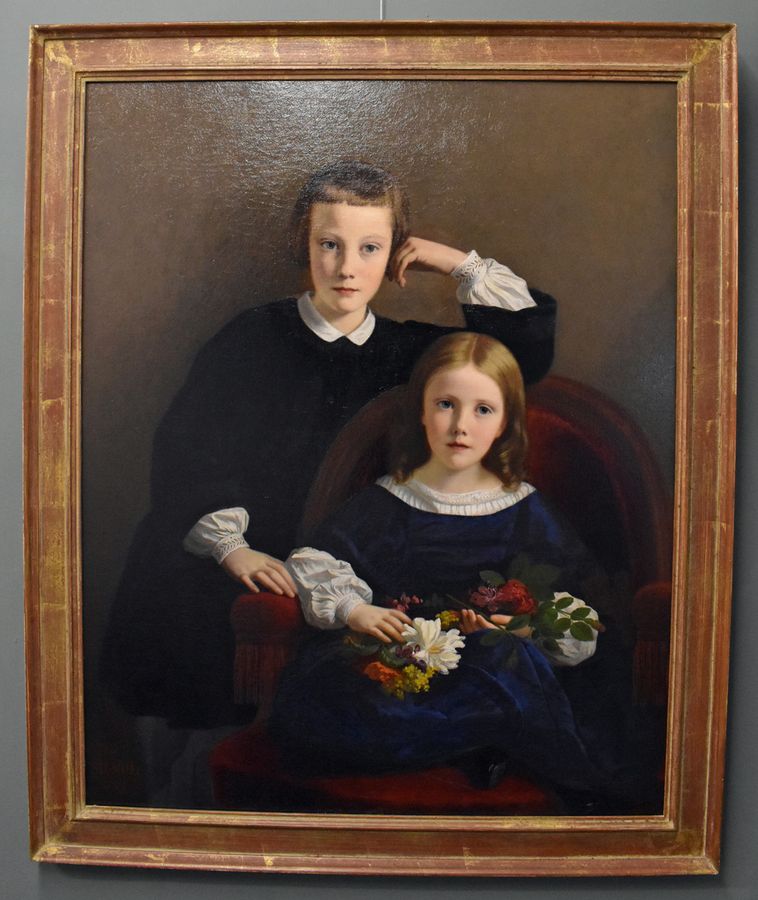 Antique Portrait of Two children traditionally identified as Marie Labbé and her brother.