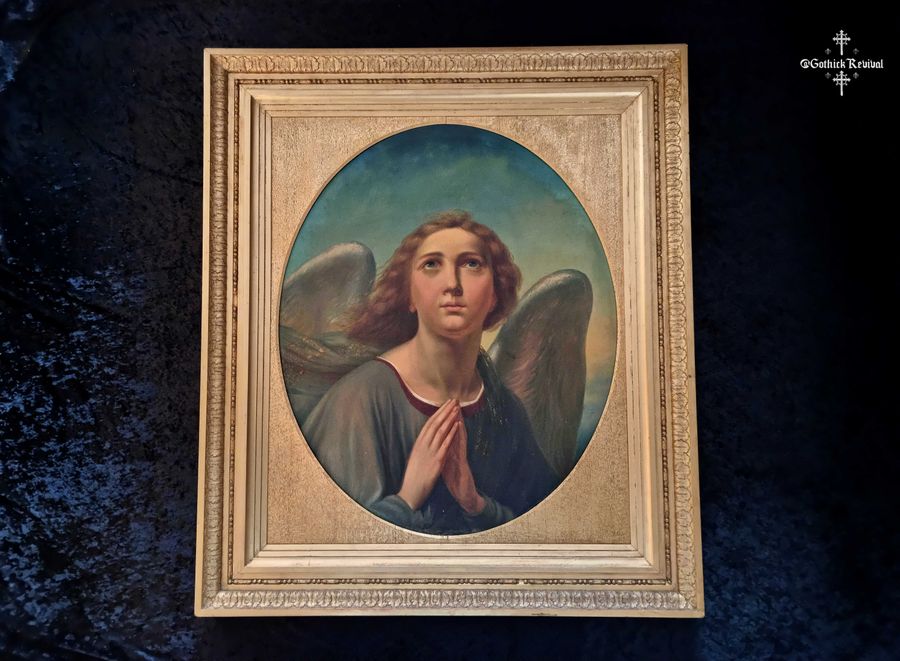 Antique 1865 Large Antique Signed Oil On Canvas Painting Of An Angel Antique, 19th Century Ecclesiastical Religious Art