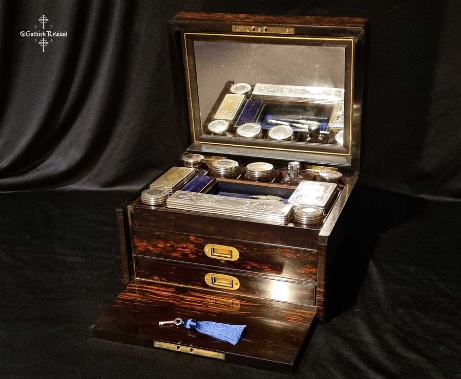 Exquisite Antique 19th Century Coromandel Victorian Ladies Vanity Jewellery Box, Colanma
