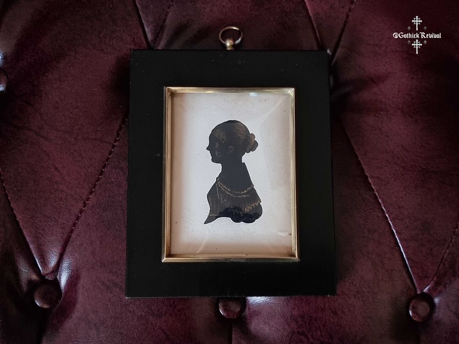 Antique Fine 19th Century Antique Silhouette Painting Of A Young Lady Regency, Victorian