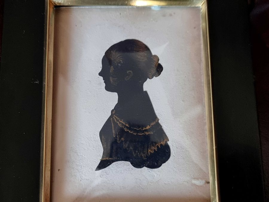 Antique Fine 19th Century Antique Silhouette Painting Of A Young Lady Regency, Victorian