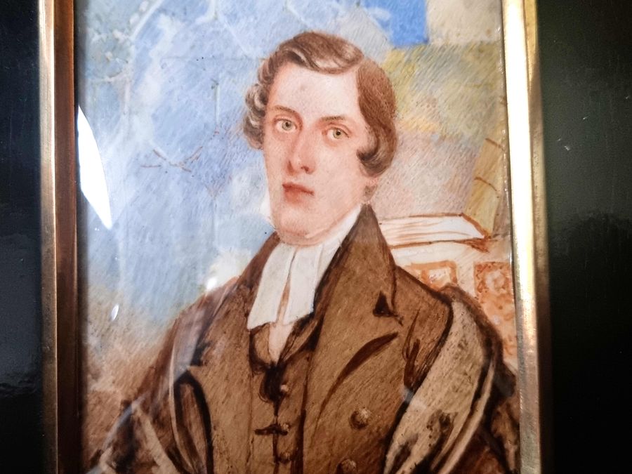 Antique 1837 Signed 'G Forster' Superb Fine Miniature Watercolour Portrait Painting Of A Young Affluent Gentleman 