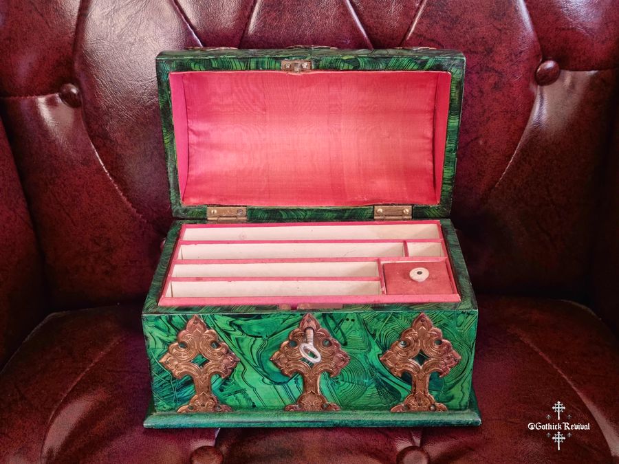 Antique Very Rare Antique Simulated Malachite Victorian Stationary Box, 19th Century