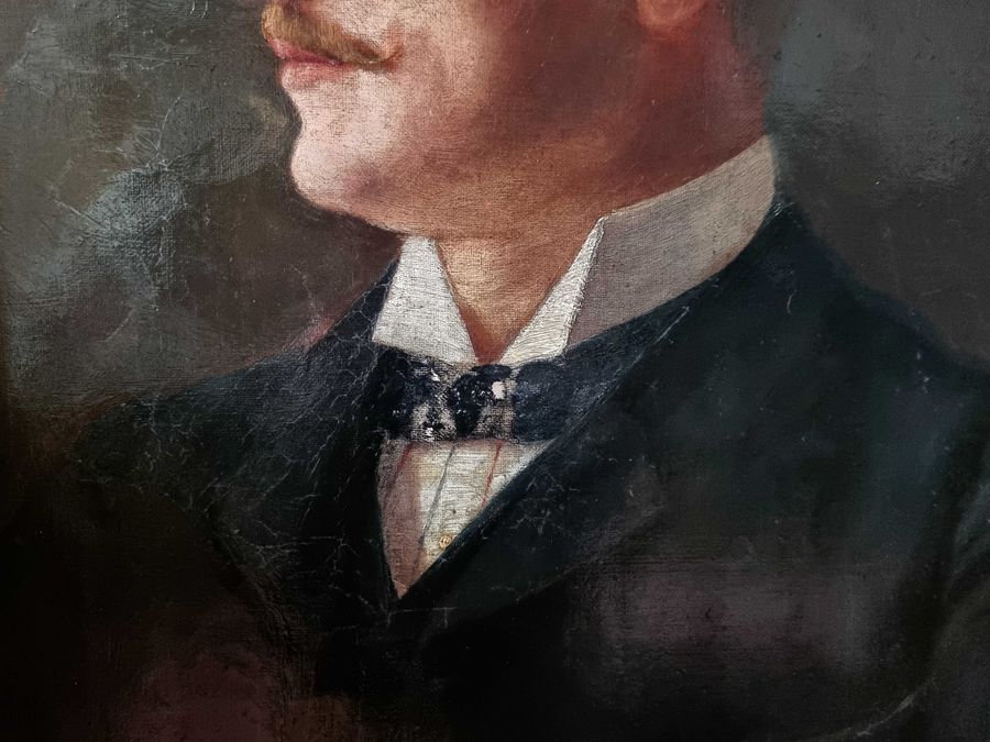 Antique Excellent Fine Antique Oil On Canvas Portrait Painting Of Gentleman Late, 19th / Early 20th Century