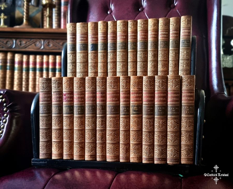 1854 Antique Book Set "Waverley Novels"  25 Volumes Leather Binding 19th Century