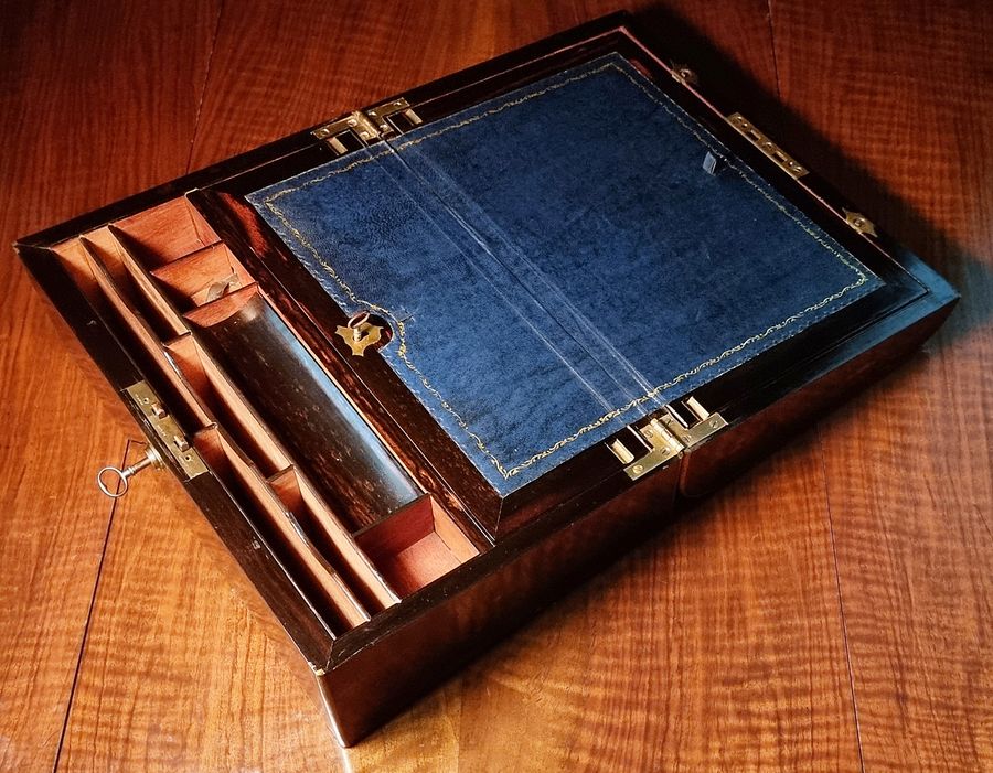 Antique Phenomenal Large Antique Coromandel 19th Century Writing Slope Box With Bramah Lock, Victorian