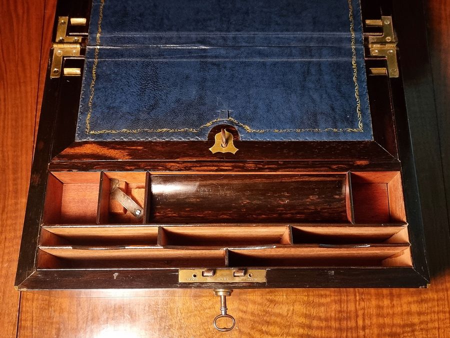 Antique Phenomenal Large Antique Coromandel 19th Century Writing Slope Box With Bramah Lock, Victorian