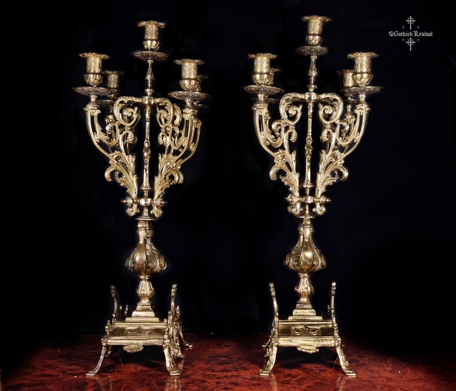 Antique Impressive Antique Baroque Gilt Brass Candelabra Candle Holders 19th Century