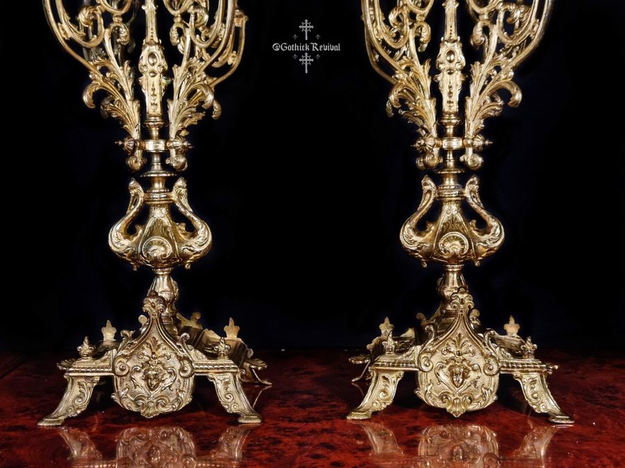 Antique Impressive Antique Baroque Gilt Brass Candelabra Candle Holders 19th Century