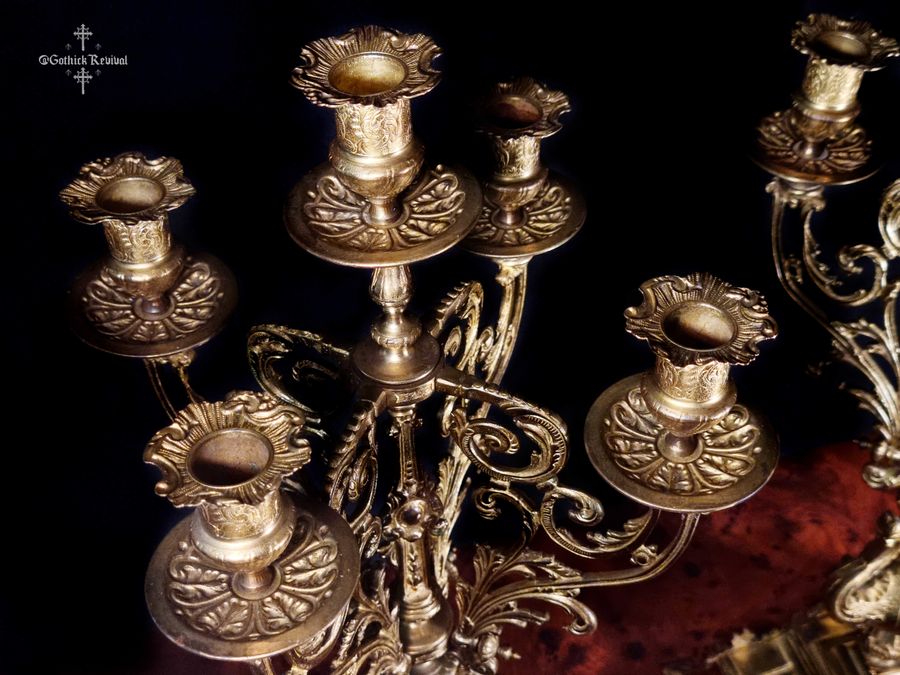 Antique Impressive Antique Baroque Gilt Brass Candelabra Candle Holders 19th Century