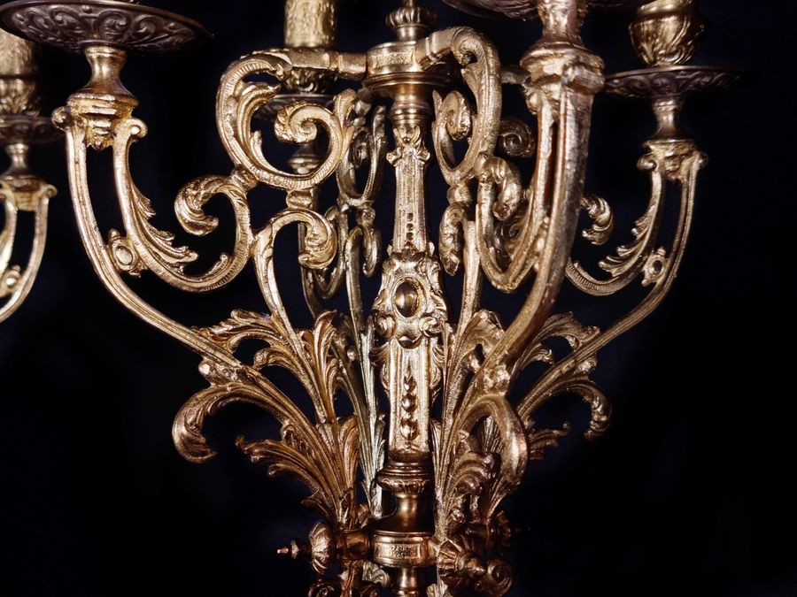 Antique Impressive Antique Baroque Gilt Brass Candelabra Candle Holders 19th Century