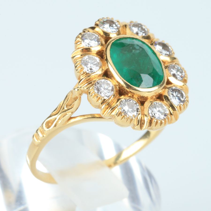Antique 19K Gold Ring - Emerald and Diamonds