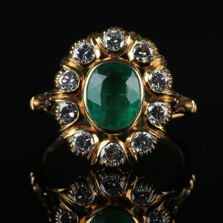 Antique 19K Gold Ring - Emerald and Diamonds