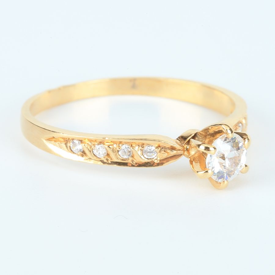 Antique 19K Gold Solitaire Ring with Diamonds