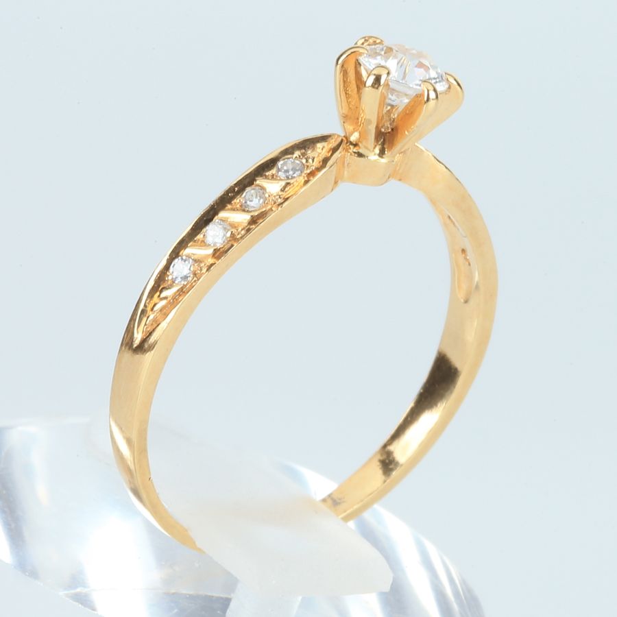 Antique 19K Gold Solitaire Ring with Diamonds