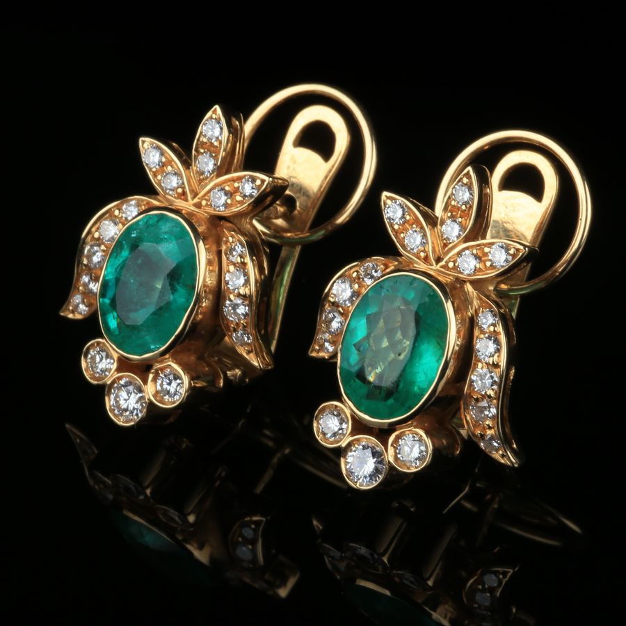 Antique 19K Gold Earrings - Emeralds and Diamonds