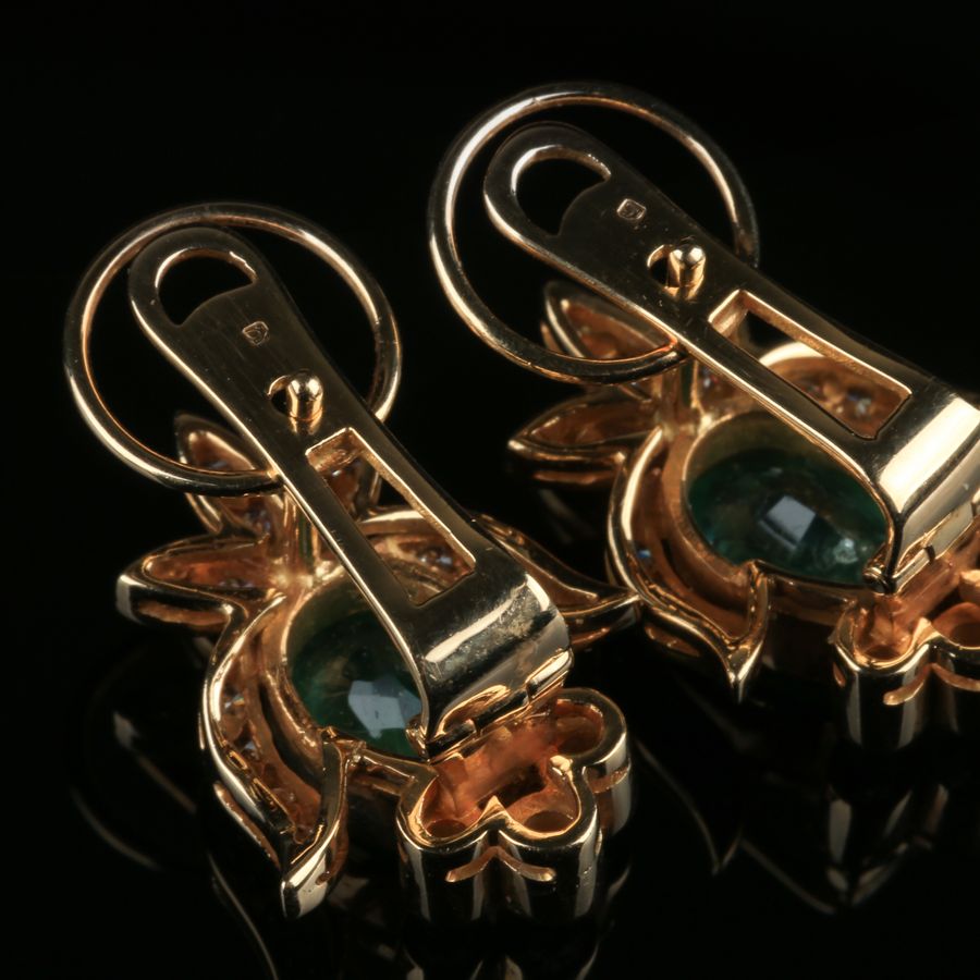 Antique 19K Gold Earrings - Emeralds and Diamonds