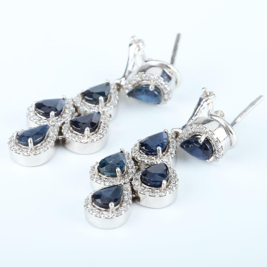 Antique 19K White Gold Earrings - Sapphires and Diamonds
