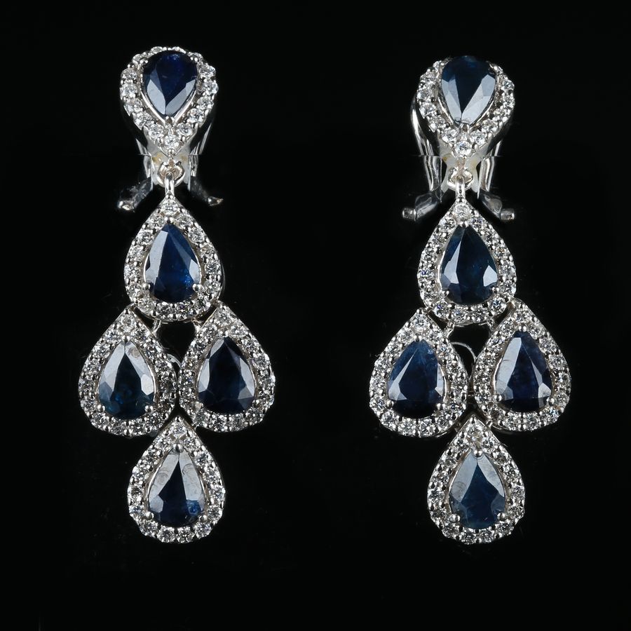 Antique 19K White Gold Earrings - Sapphires and Diamonds