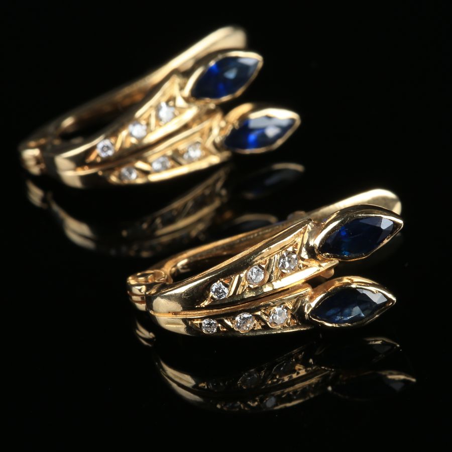 Antique 19K Gold Earrings, with Sapphires and Diamonds