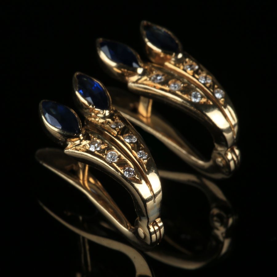 Antique 19K Gold Earrings, with Sapphires and Diamonds
