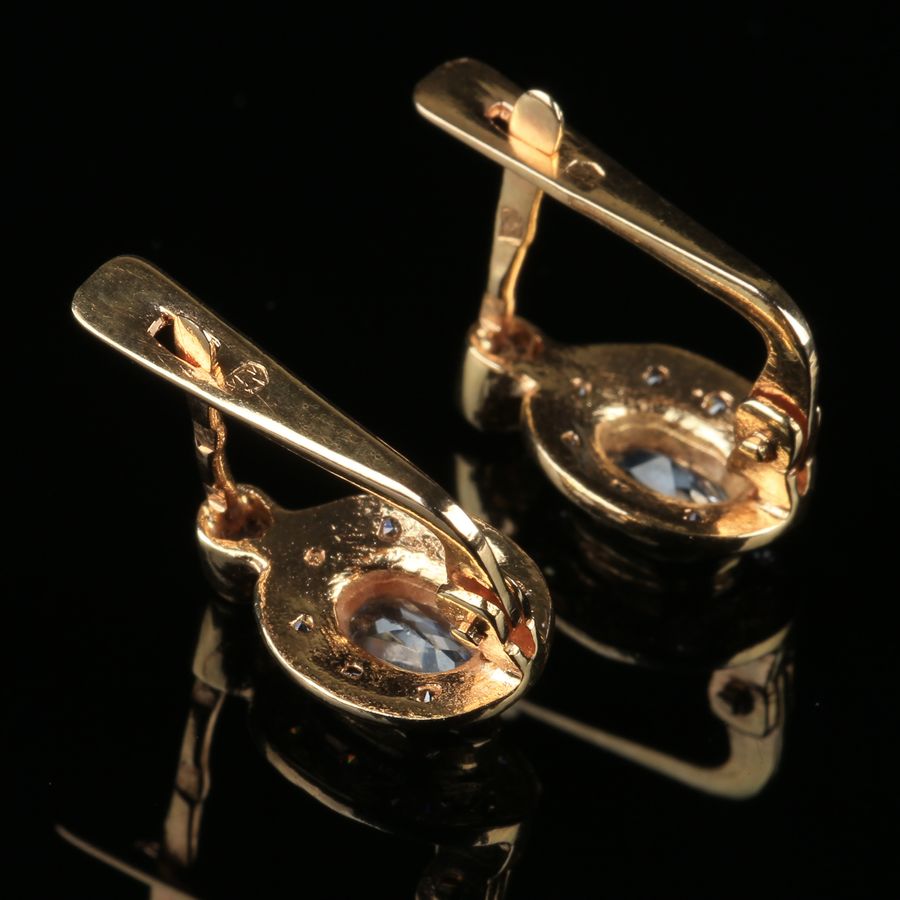 Antique 19k Gold Earrings - Aquamarines and Diamonds