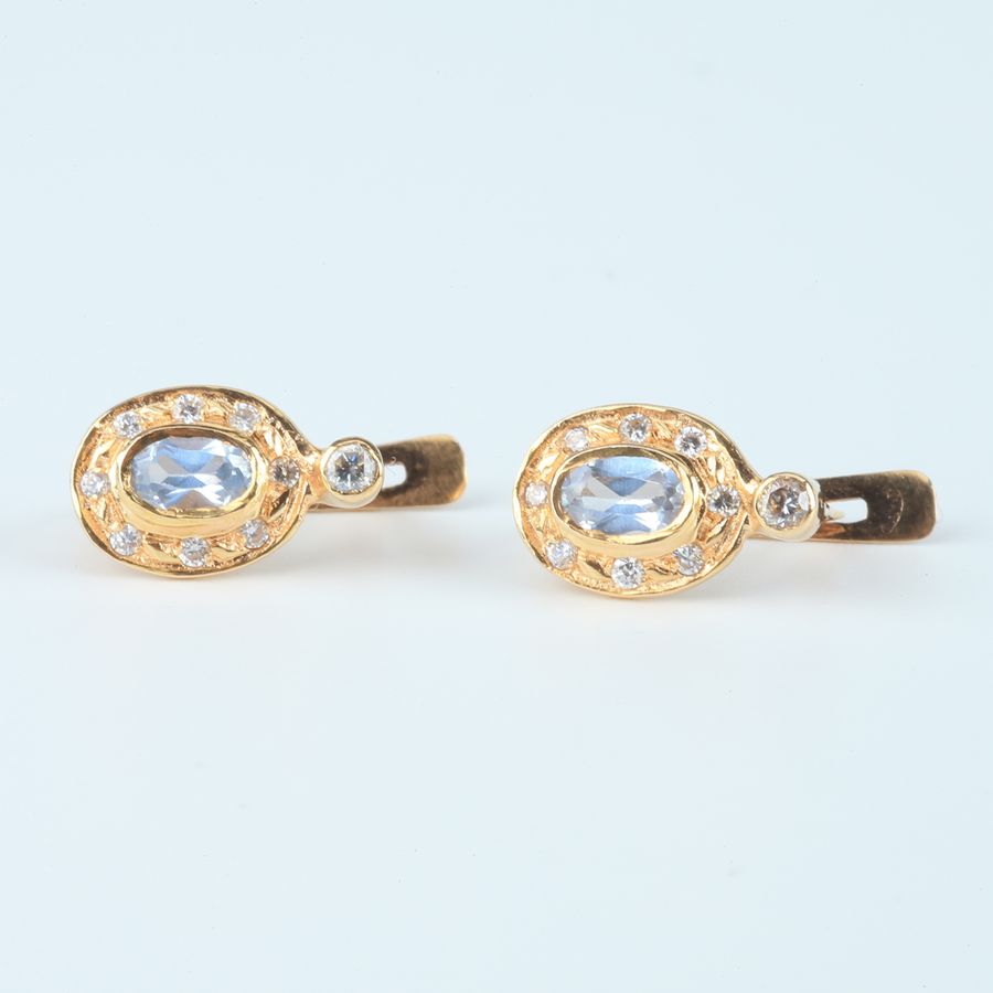Antique 19k Gold Earrings - Aquamarines and Diamonds