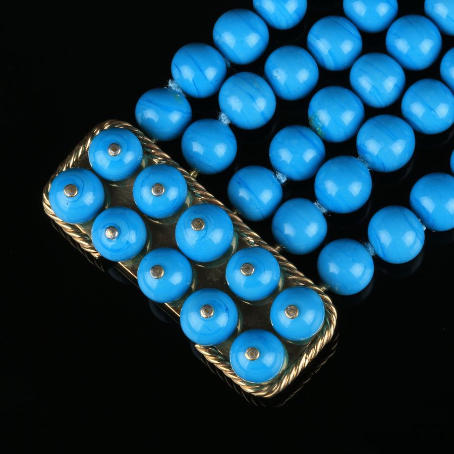 Antique 18K Gold Bracelet with 110 Turquoises