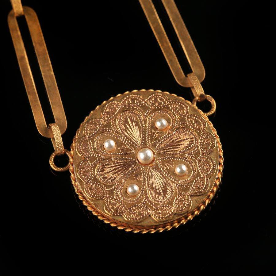 Antique Rare and Antique 19K Gold Necklace with Medallion (handmade)