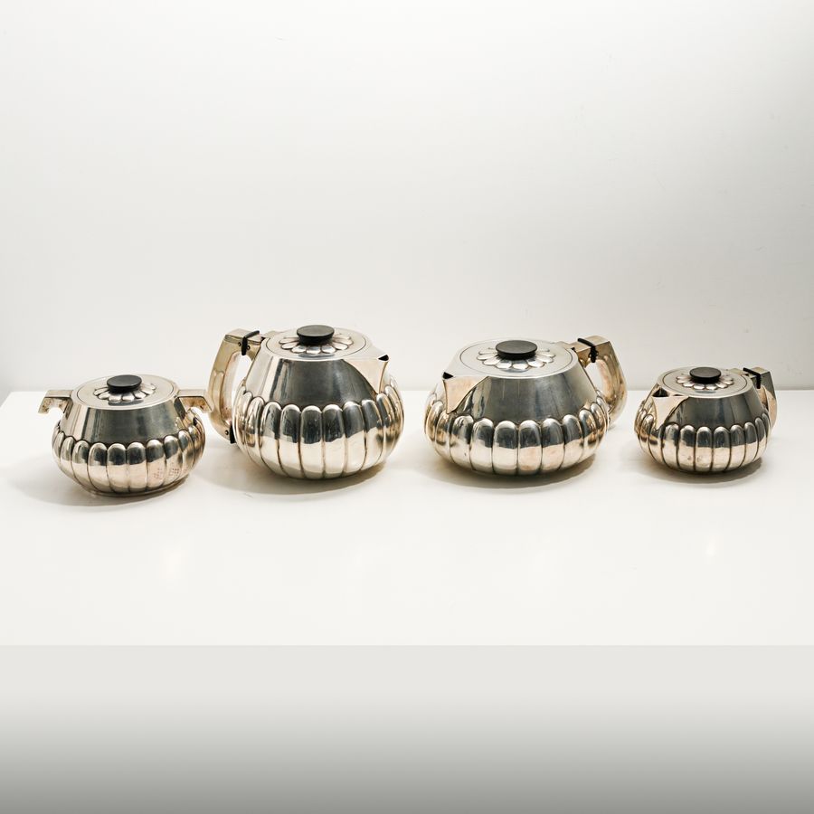 Antique Rare Art Deco Tea and Coffee Service in Silver
