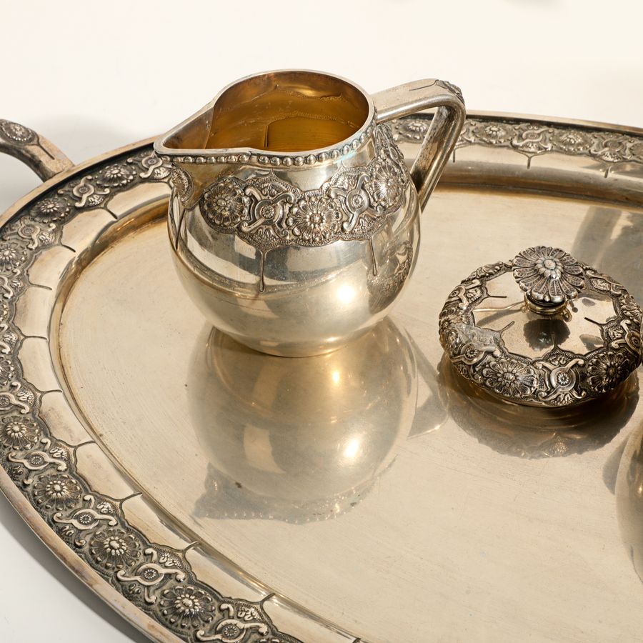 Antique 27 inches - 19th Century Silver Tea and Coffee Service and Tray