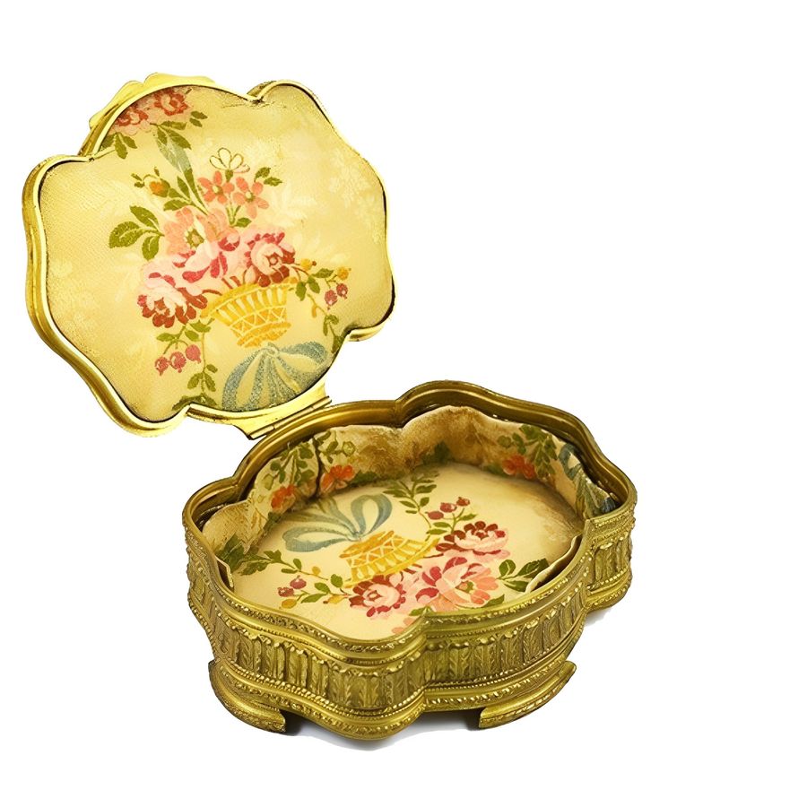 Antique Rare 19th century romantic jewelry box in gilted bronze